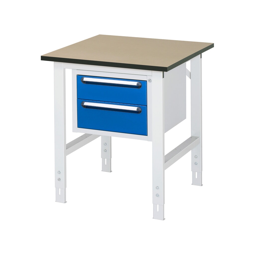 RAU Table de travail réglable en hauteur Série TOM, HxlxP 760-1 080 x 750 x 800 mm, 2 tiroirs, plan de travail en MDF Illustration du produit: RAU Table de travail réglable en hauteur Série TOM, HxlxP 760-1 080 x 750 x 800 mm, 2 tiroirs, plan de travail en MDF