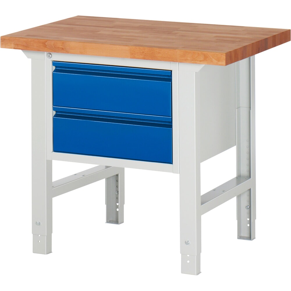 N° de l'image du produit 1 : RAU Établi série 7000, 1 caisson, HxlxP 790-1 140 x 1 000 x 700 mm, 2 tiroirs extractibles à 90 % 2 x 180 mm