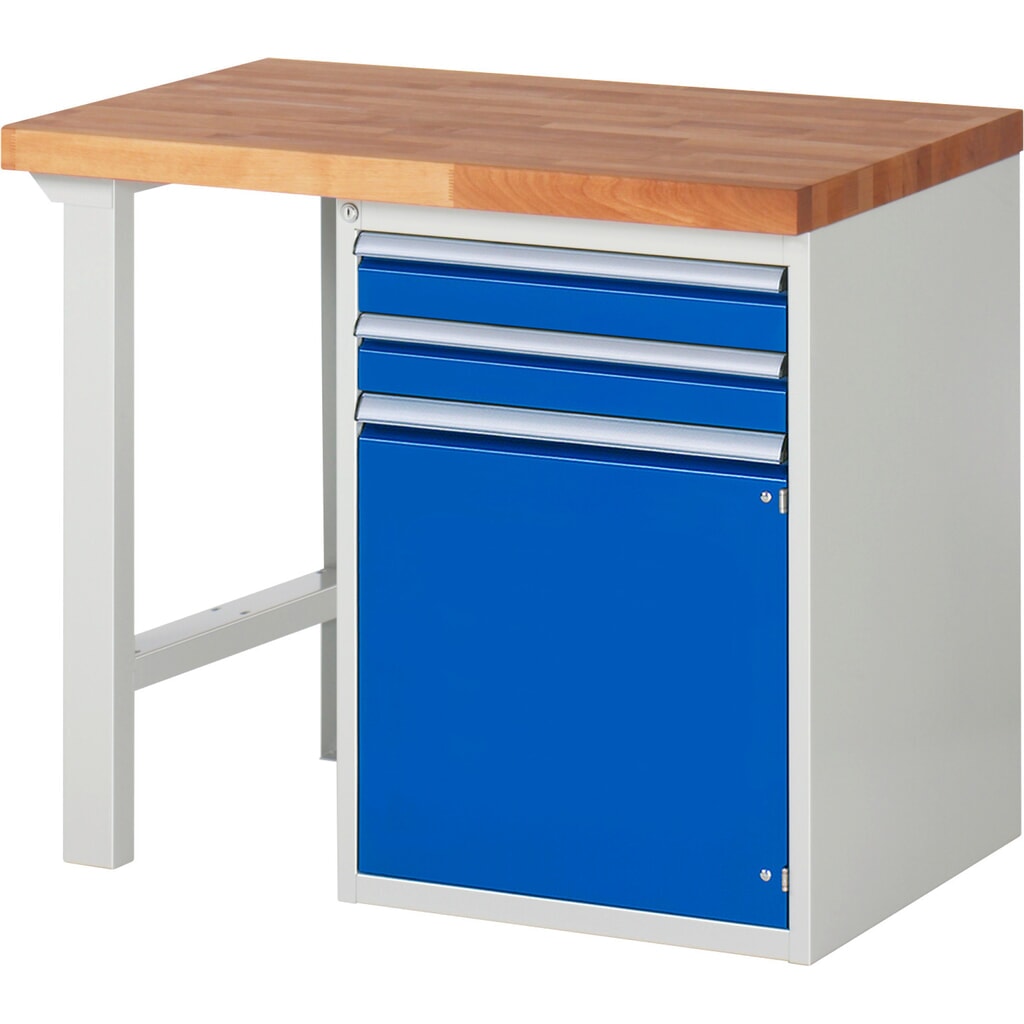 N° de l'image du produit 1 : RAU Établi série 7000, 1 caisson, HxlxP 890 x 1 000 x 700 mm, 2 tiroirs extractible à 90 %, 1 porte battante, 1 tablette