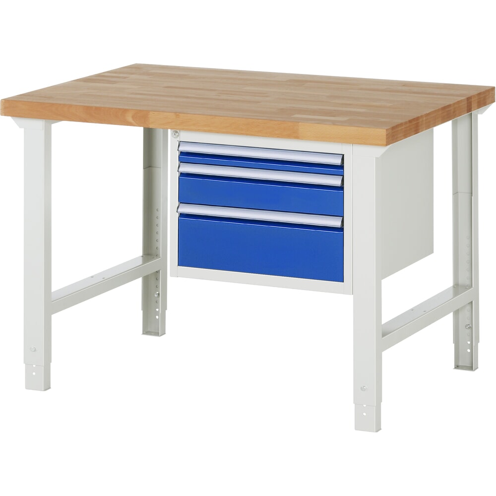 N° de l'image du produit 1 : RAU Établi série 7000, HxlxP 790-1 140 x 1 250 x 900 mm, 1 caisson sous plateau à droite, avec 3 tiroirs