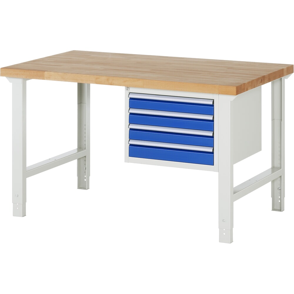 N° de l'image du produit 1 : RAU Établi série 7000, HxlxP 790-1 140 x 1 500 x 900 mm, 1 caisson sous plateau à droite, avec 4 tiroirs