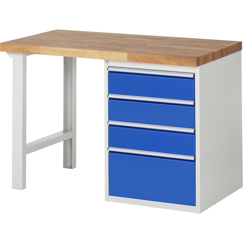 N° de l'image du produit 1 : RAU Établi série 7000, HxlxP 890 x 1 250 x 700 mm, 1 caisson sous plateau à droite, avec 4 tiroirs