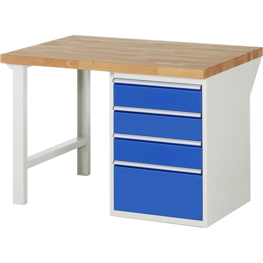 N° de l'image du produit 1 : RAU Établi série 7000, HxlxP 890 x 1 250 x 900 mm, 1 caisson sous plateau à droite, avec 4 tiroirs