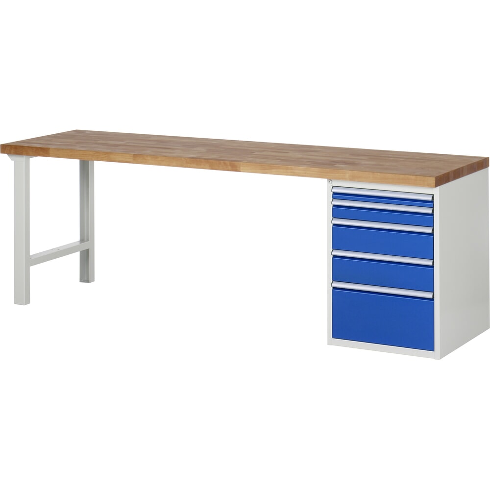 Illustration du produit: RAU Établi série 7000, HxlxP 890 x 2 500 x 700 mm, 1 caisson sous plateau à droite, avec 5 tiroirs
