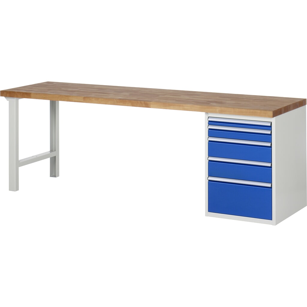 Illustration du produit: RAU Établi série 7000, HxlxP 890 x 2 500 x 700 mm, 1 caisson sous plateau à droite, avec 5 tiroirs