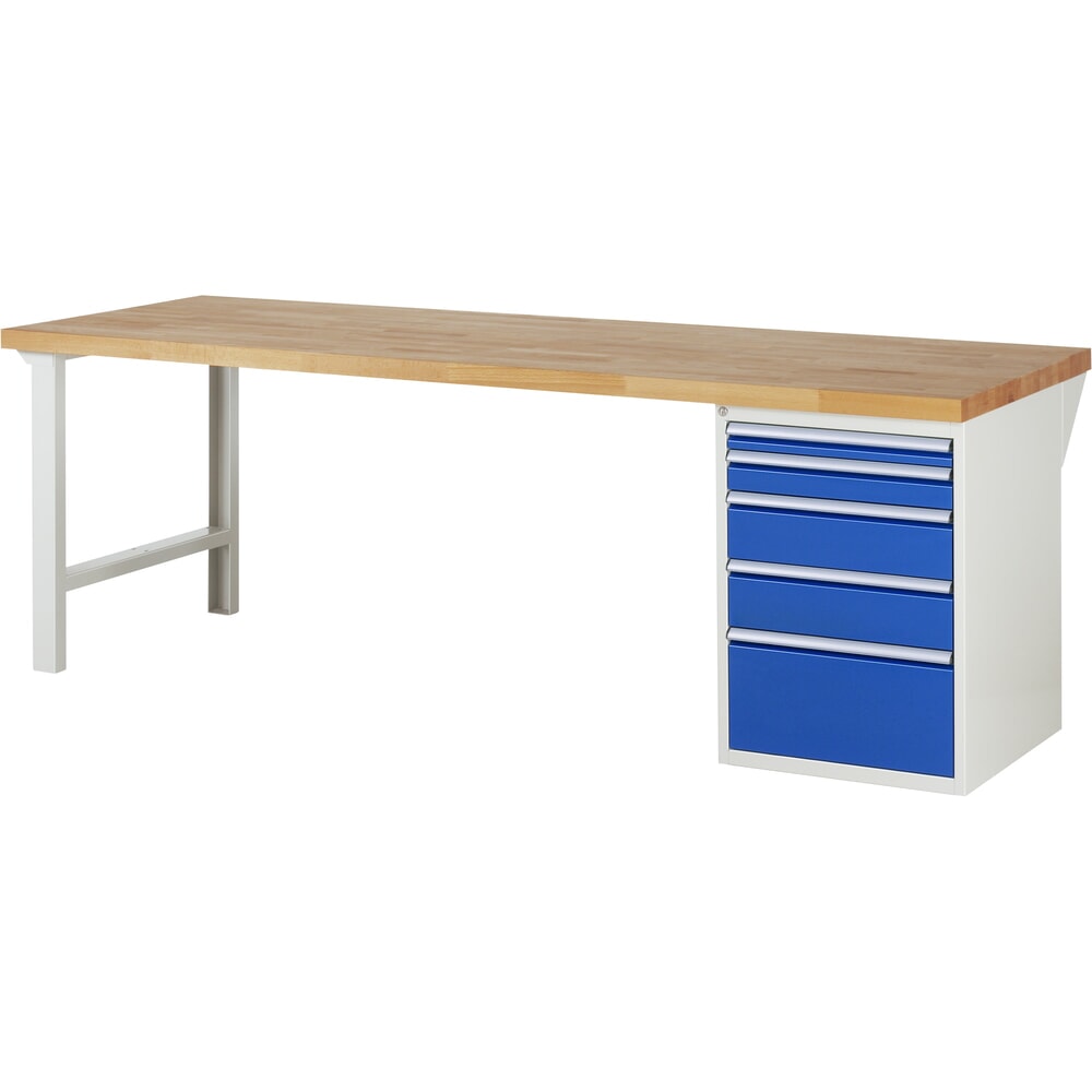 N° de l'image du produit 1 : RAU Établi série 7000, HxlxP 890 x 2 500 x 900 mm, 1 caisson sous plateau à droite, avec 5 tiroirs
