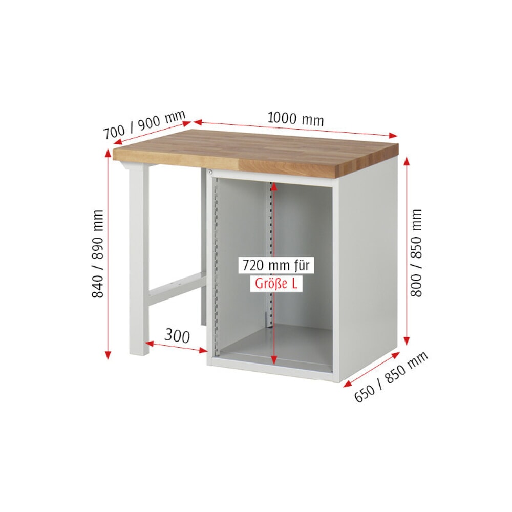 N° de l'image du produit 6 : RAU Établi série 7000, 1 caisson, HxlxP 890 x 1 000 x 700 mm, 1 porte battante, 1 tablette