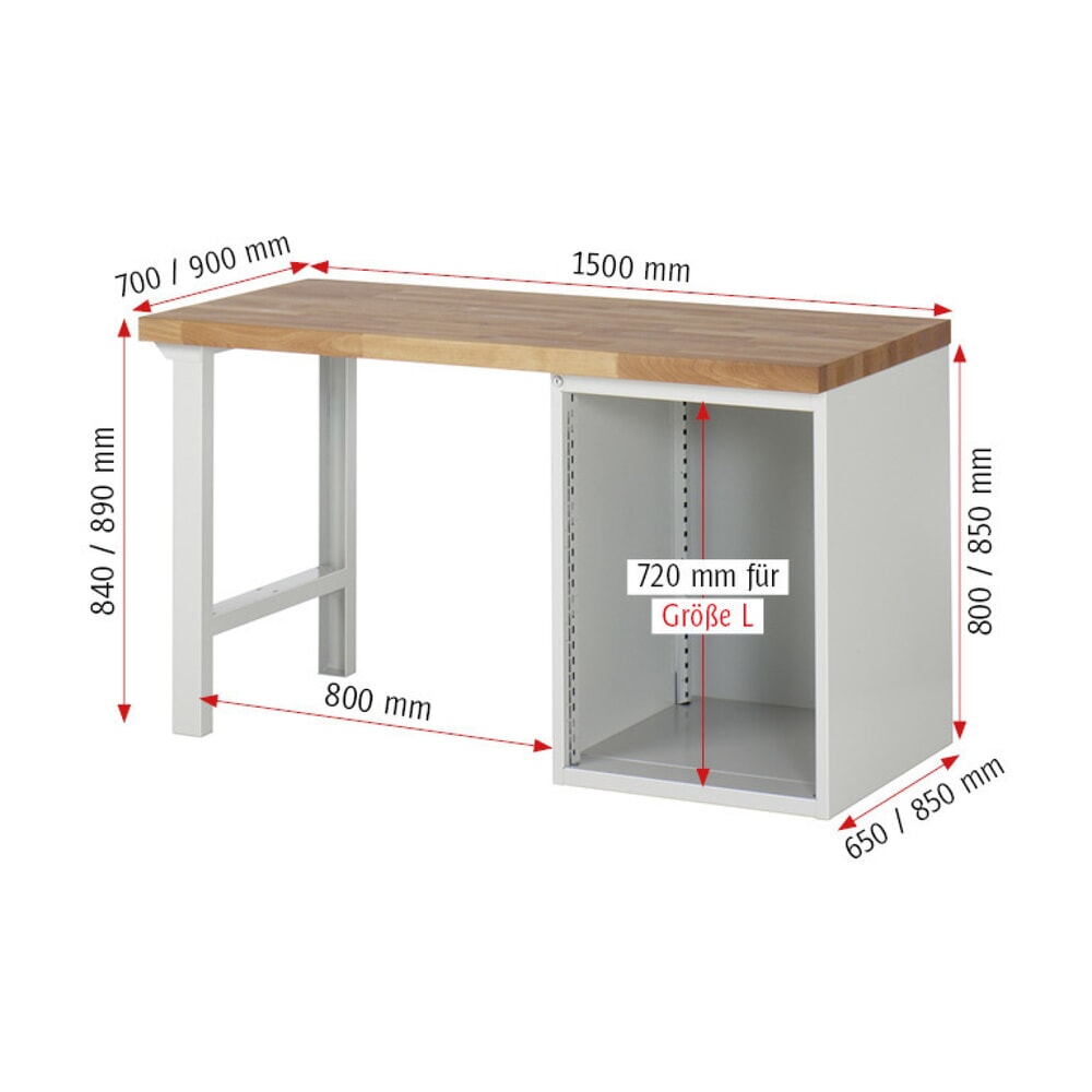 N° de l'image du produit 7 : RAU Établi série 7000, 1 caisson, HxlxP 840 x 1 500 x 700 mm, 3 tiroirs extractibles à 100 % 2 x 180, 1 x 360 mm, capacité de charge des tiroirs 100 kg