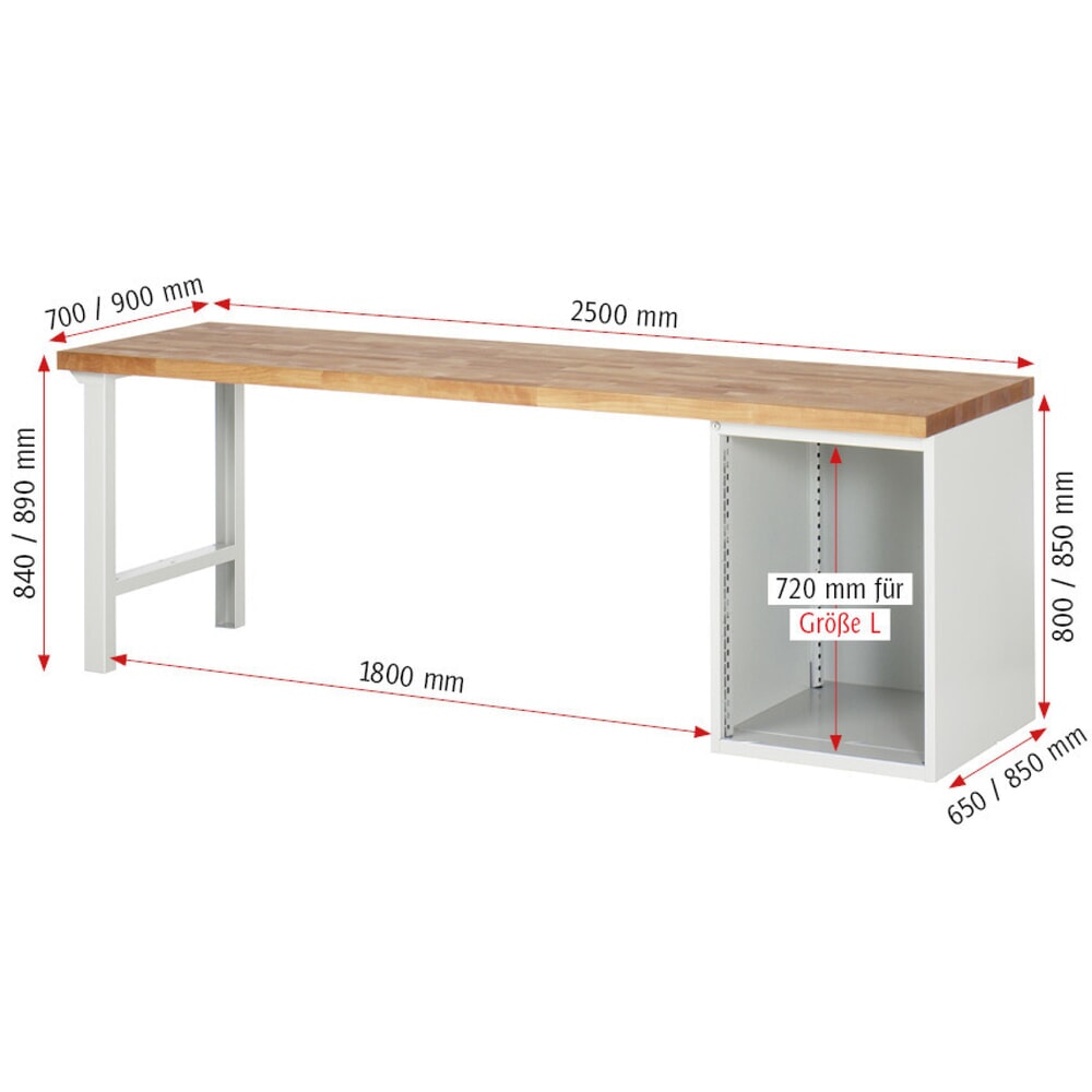N° de l'image du produit 7 : RAU Établi série 7000, 1 caisson, HxlxP 890 x 2 500 x 900 mm, 3 tiroirs extractibles à 90 % 2 x 180, 1 x 360 mm, capacité de charge des tiroirs 100 kg