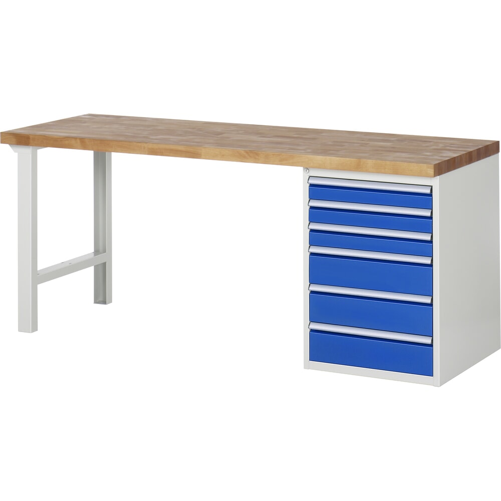 Illustration du produit: RAU Établi série 7000, HxlxP 890 x 2 000 x 700 mm, 1 caisson sous plateau à droite, avec 6 tiroirs