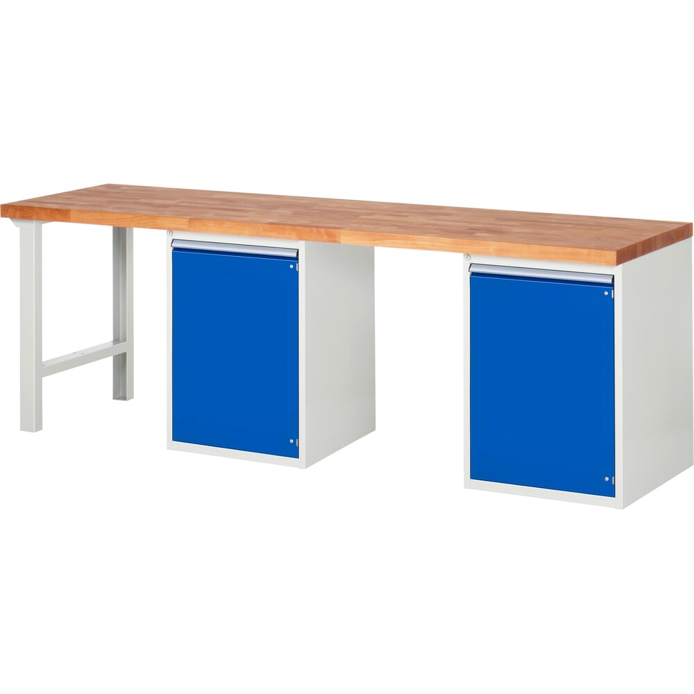 Illustration du produit: RAU Établi série 7000, 2 caissons, HxlxP 840 x 2 500 x 700 mm, 2 tablettes, 2 portes battantes