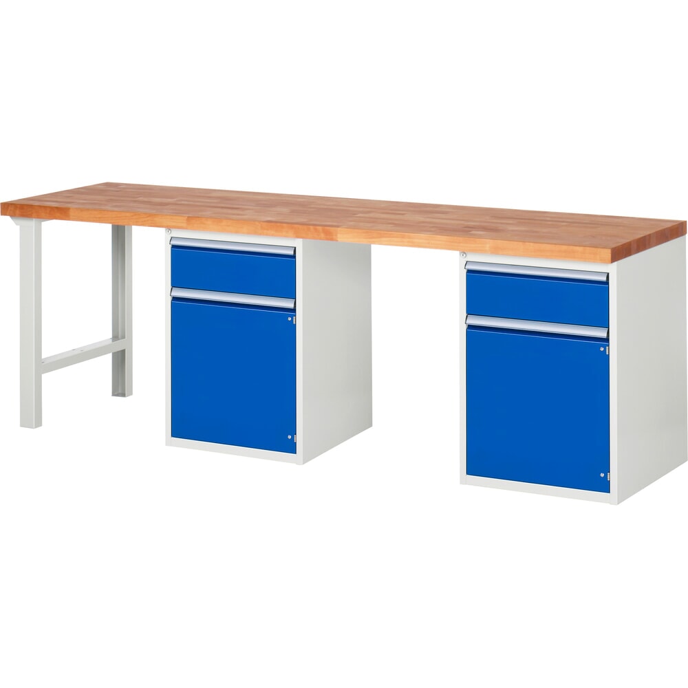N° de l'image du produit 1 : RAU Établi série 7000, 2 caissons, HxlxP 890 x 2 500 x 700 mm, 2 tiroirs, 2 portes battantes, 2 tablettes