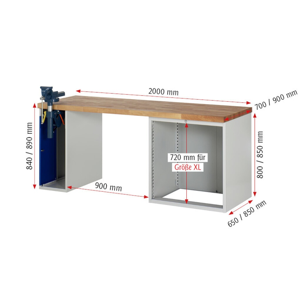 N° de l'image du produit 8 : RAU Établi série 7000, 2 caissons, HxlxP 840 x 2 000 x 900 mm, 4 tiroirs extractibles à 100 % 3 x 150 mm, 1 x 270 mm, capacité de charge des tiroirs 100 kg