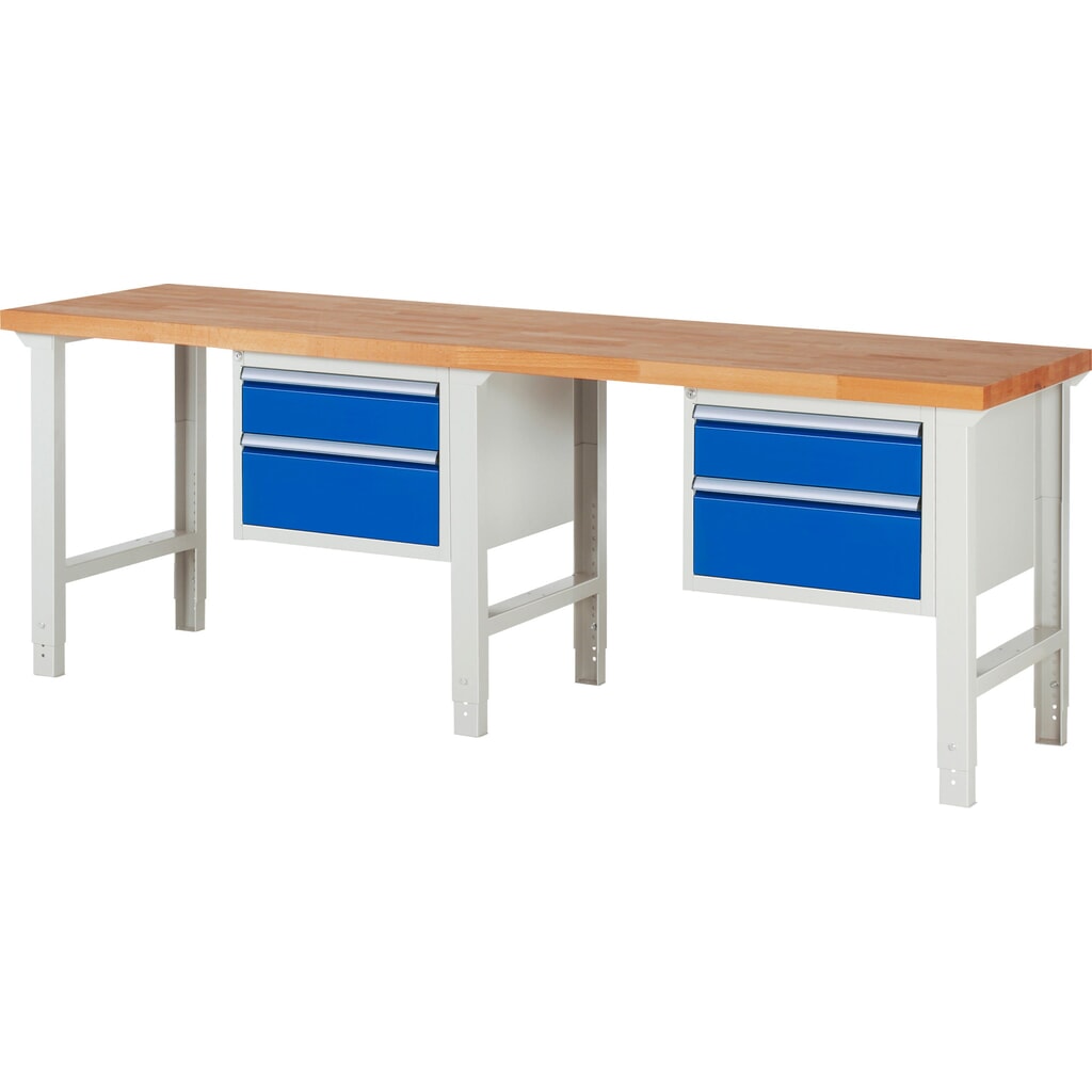 N° de l'image du produit 1 : RAU Établi série 7000, 2 caissons, HxlxP 790-1 140 x 2 500 x 700 mm, 4 tiroirs extractibles à 90 % 2 x 150 mm, 2 x 210 mm