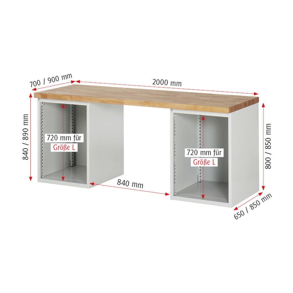 N° de l'image du produit 5 : RAU Établi série 7000, 2 caissons, HxlxP 840 x 2 000 x 900 mm, 10 tiroirs 6 x 120 mm, 4 x 180 mm