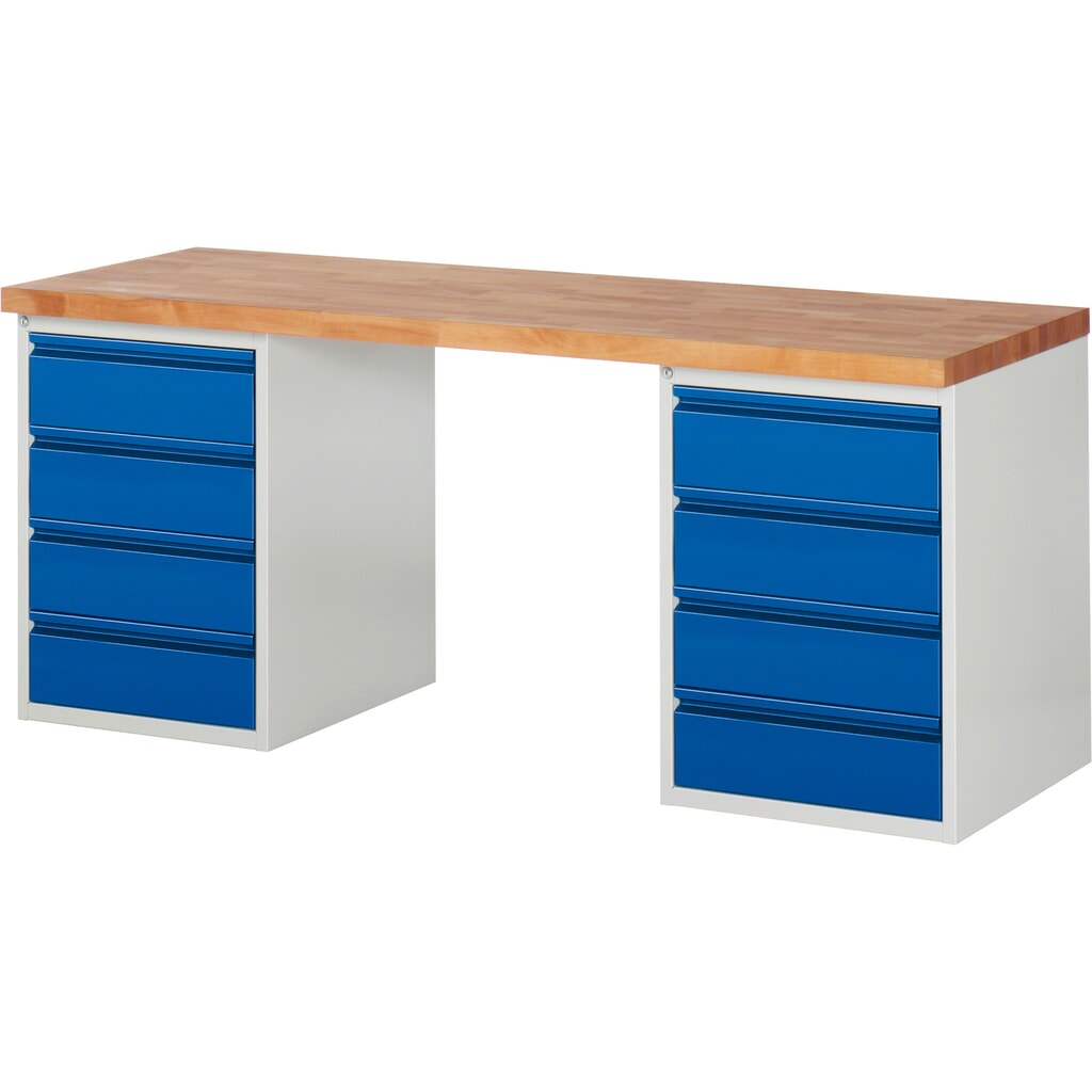 N° de l'image du produit 1 : RAU Établi série 7000, 2 caissons, HxlxP 890 x 2 000 x 700 mm, 8 tiroirs extractibles à 90 % 8 x 180 mm