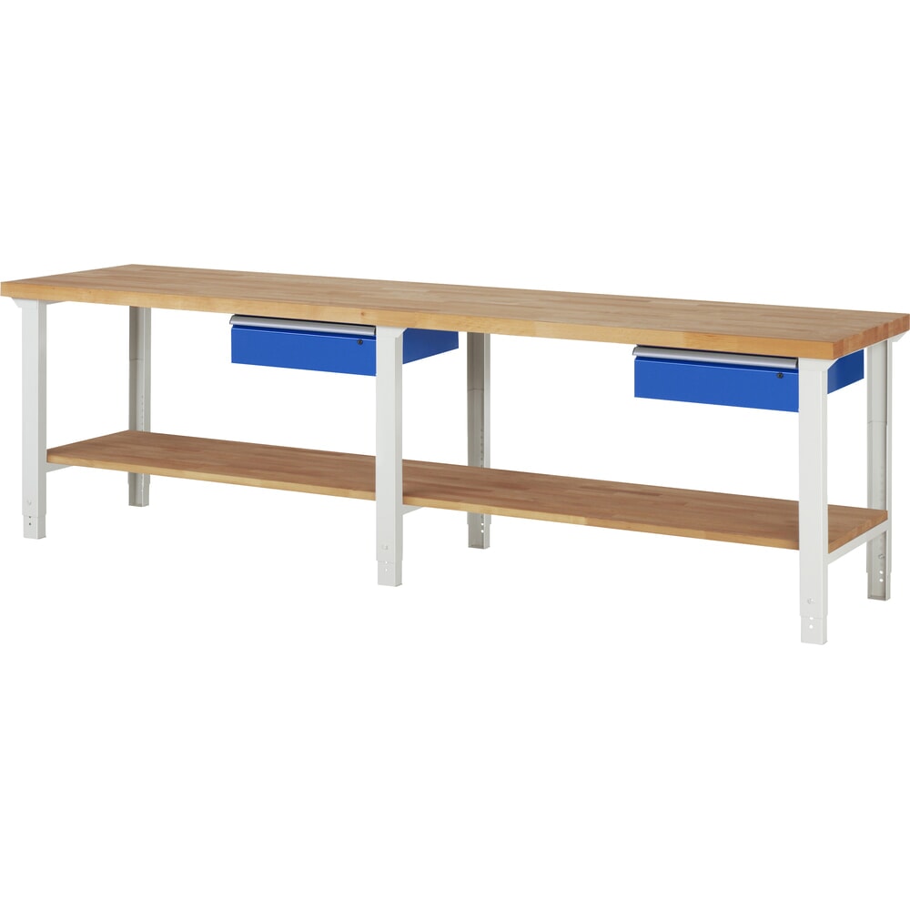 Illustration du produit: RAU Établi série 7000, HxlxP 790-1 140 x 3 000 x 700 mm, tablette inférieure, avec 2 tiroirs