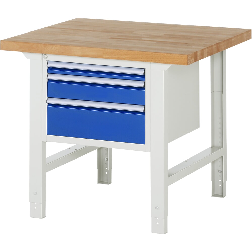 N° de l'image du produit 1 : RAU Établi série 7000, HxlxP 790-1 140 x 1 000 x 900 mm, 1 caisson sous plateau à droite, avec 3 tiroirs