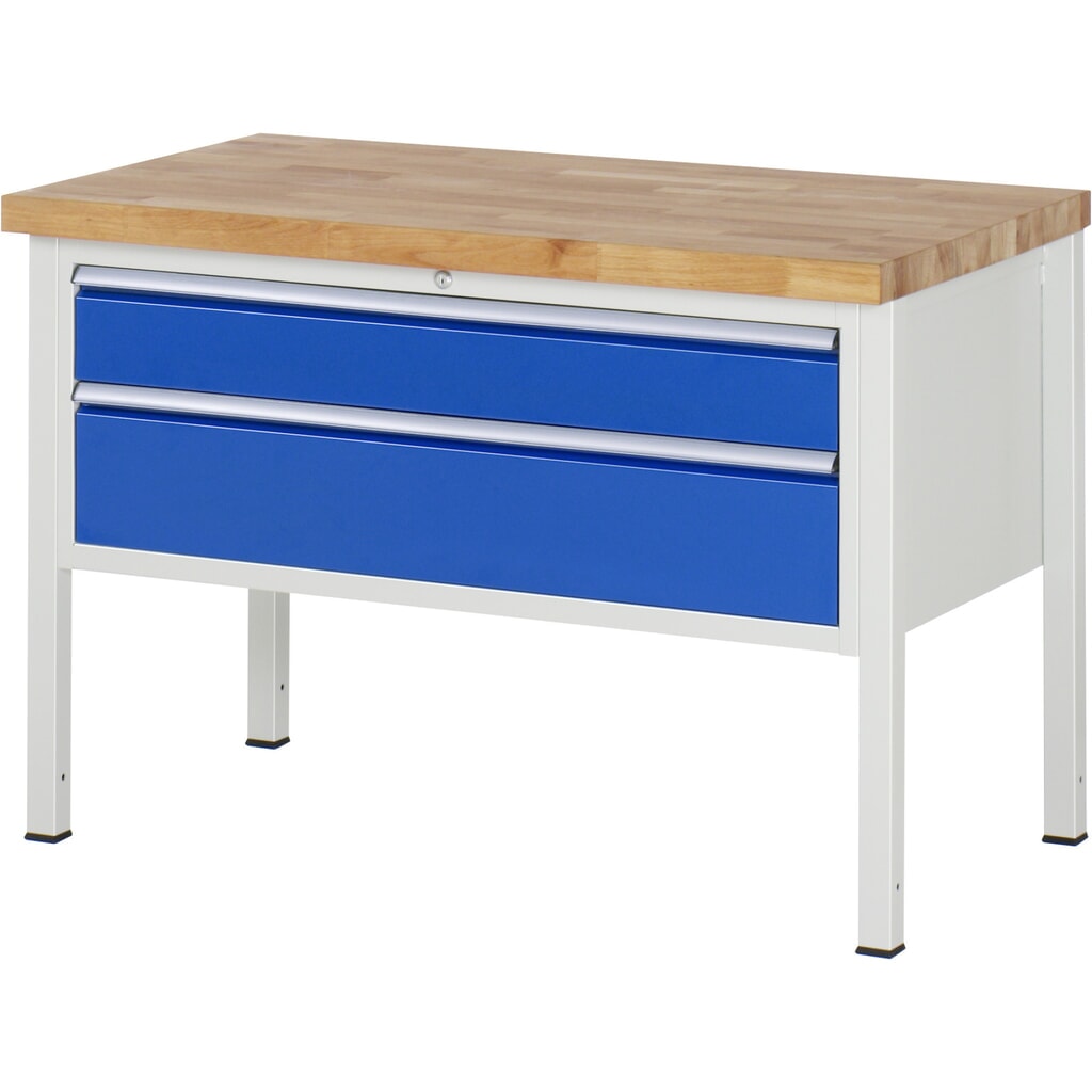 Établi RAU série 8000, HxlxP 840-1 040 x 1 250 x 700 mm, 2 tiroirs 100 % télescopiques 1 x 150, 1 x 210 mm, capacité de charge des tiroirs 50 kg Illustration du produit: Établi RAU série 8000, HxlxP 840-1 040 x 1 250 x 700 mm, 2 tiroirs 100 % télescopiques 1 x 150, 1 x 210 mm, capacité de charge des tiroirs 50 kg