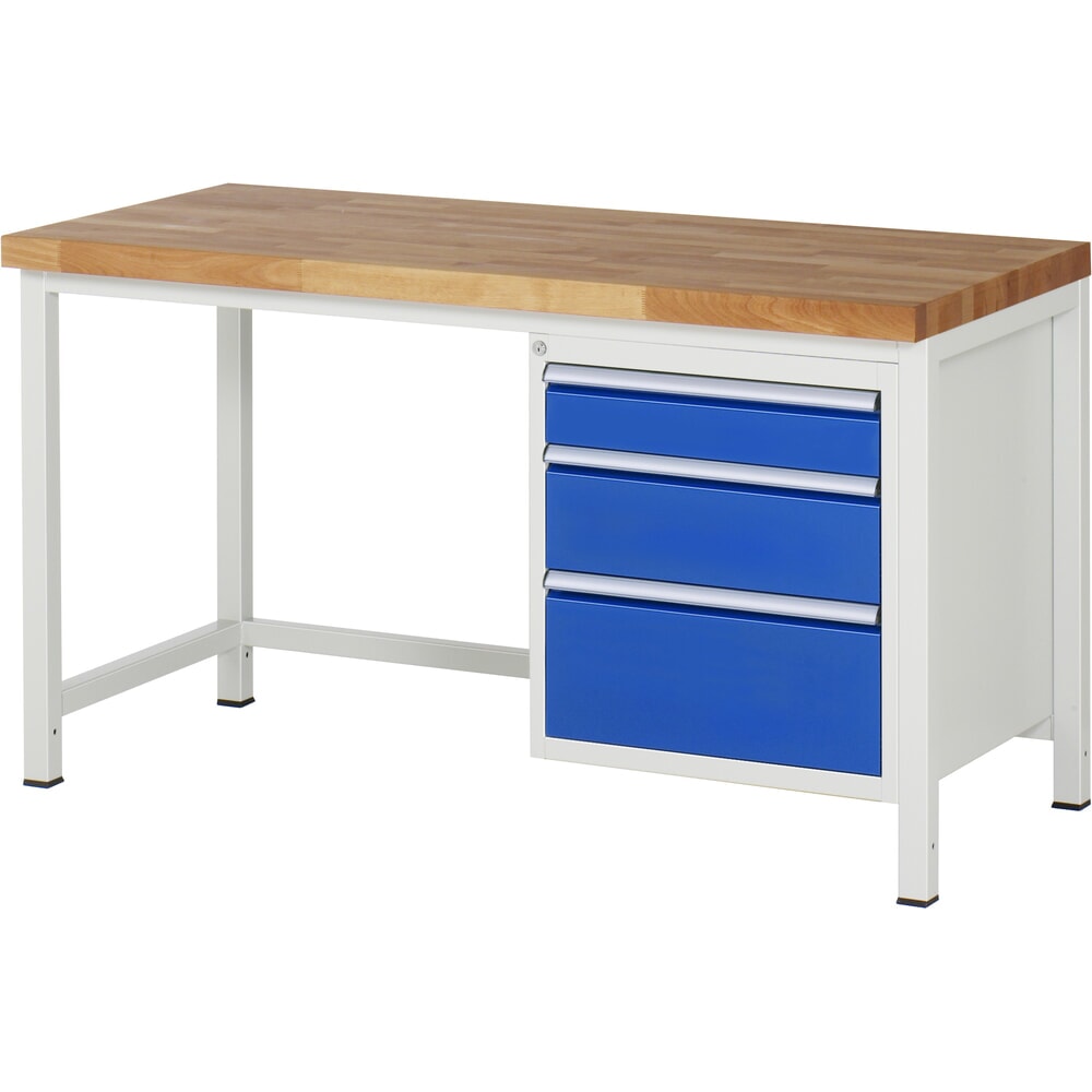 N° de l'image du produit 1 : RAU Établi série 8000, HxlxP 840-1 040 x 1 500 x 700 mm, 1 caisson sous plateau à droite, avec 3 tiroirs