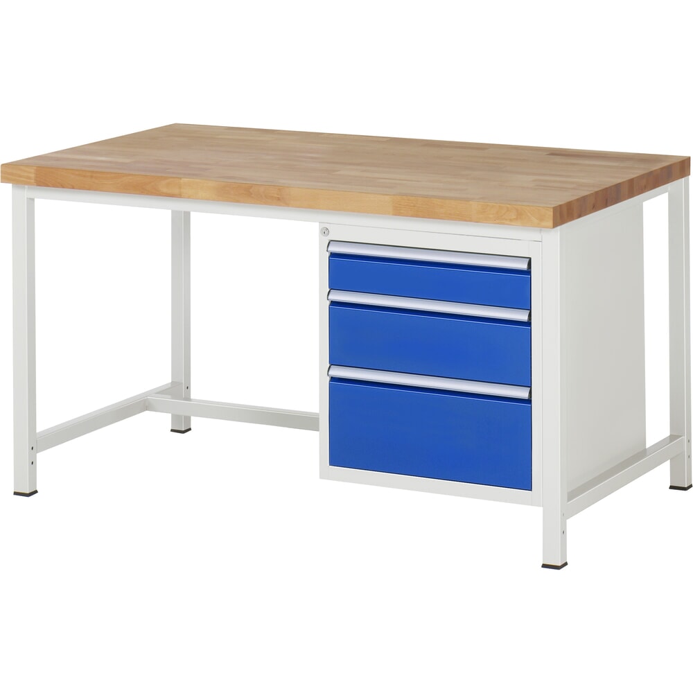 N° de l'image du produit 1 : RAU Établi série 8000, HxlxP 840-1 040 x 1 500 x 900 mm, 1 caisson sous plateau à droite, avec 3 tiroirs