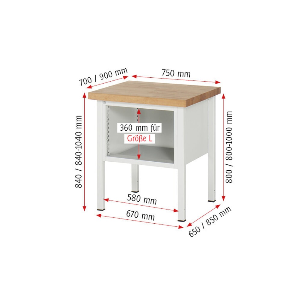 N° de l'image du produit 5 : RAU Établi série 8000, HxlxP 840 x 750 x 900 mm, 4 tiroirs extractibles à 90 % 1 x 60, 2 x 90, 1 x 120 mm, capacité de charge des tiroirs 100 kg