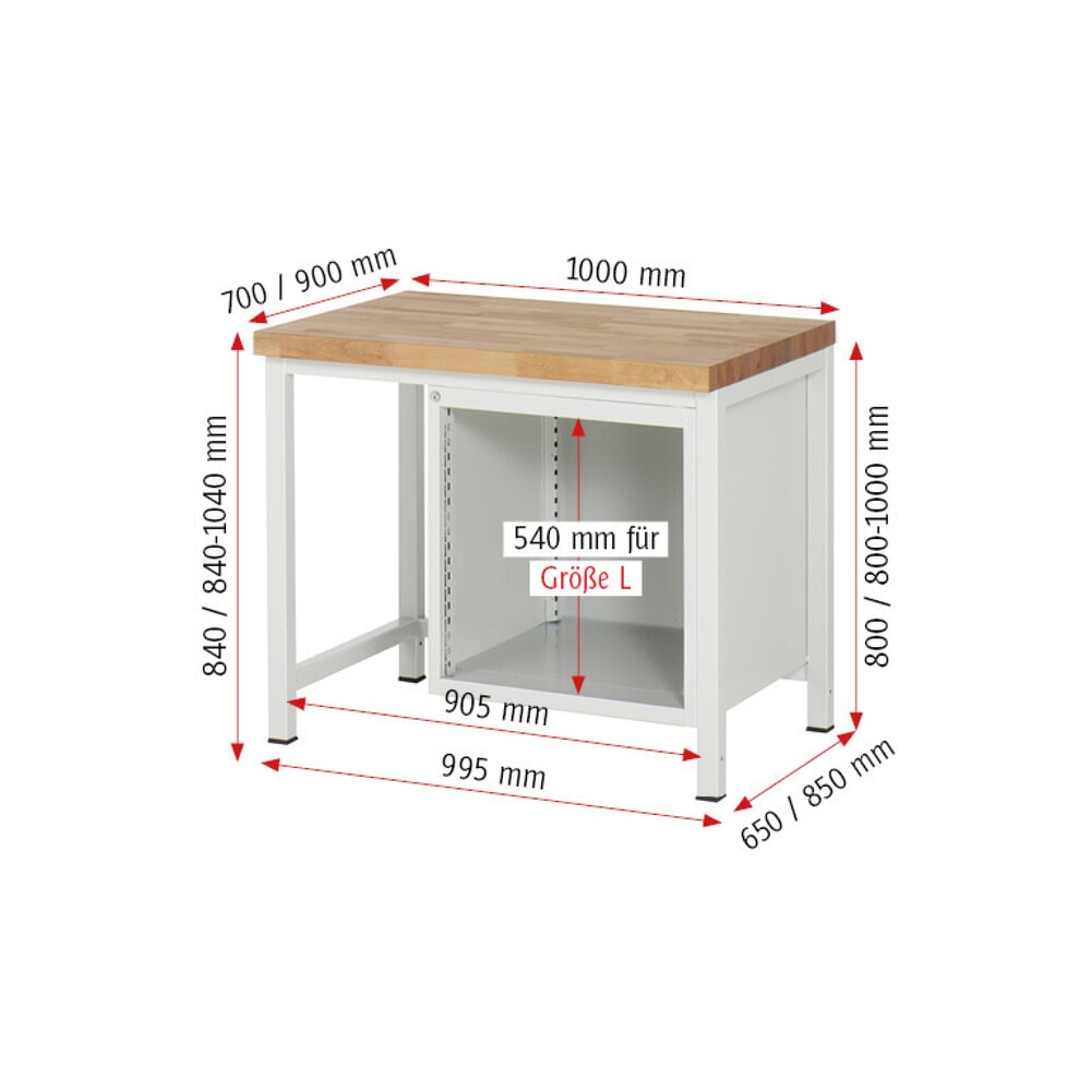 N° de l'image du produit 8 : RAU Établi série 8000, HxlxP 840-1 040 x 1 000 x 900 mm, 5 tiroirs extractibles à 90 % 4 x 90, 1 x 180 mm, capacité de charge des tiroirs 100 kg