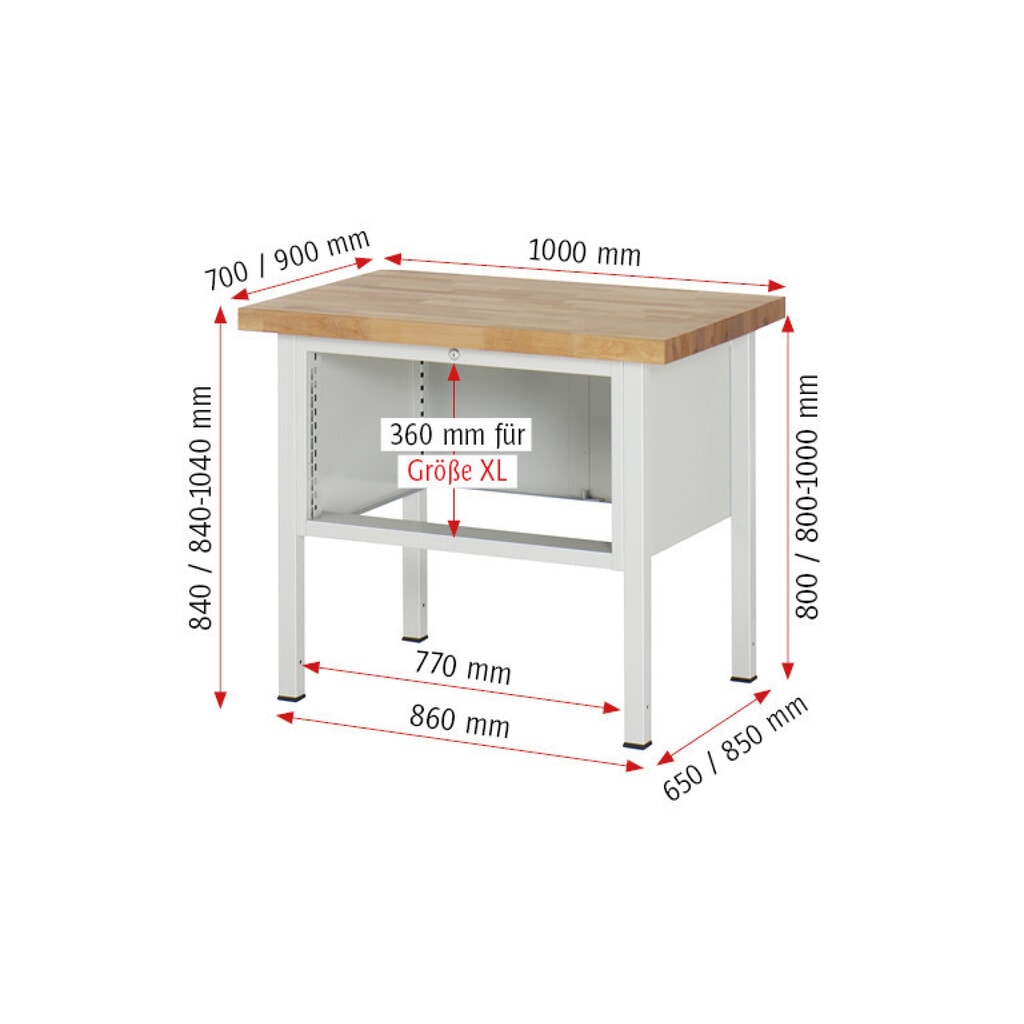 RAU Établi série 8000, HxlxP 840-1 040 x 1 000 x 700 mm, 4 tiroirs extractibles à 90 % 4 x 90 mm, capacité de charge des tiroirs 75 kg N° de l'image du produit 8 : RAU Établi série 8000, HxlxP 840-1 040 x 1 000 x 700 mm, 4 tiroirs extractibles à 90 % 4 x 90 mm, capacité de charge des tiroirs 75 kg