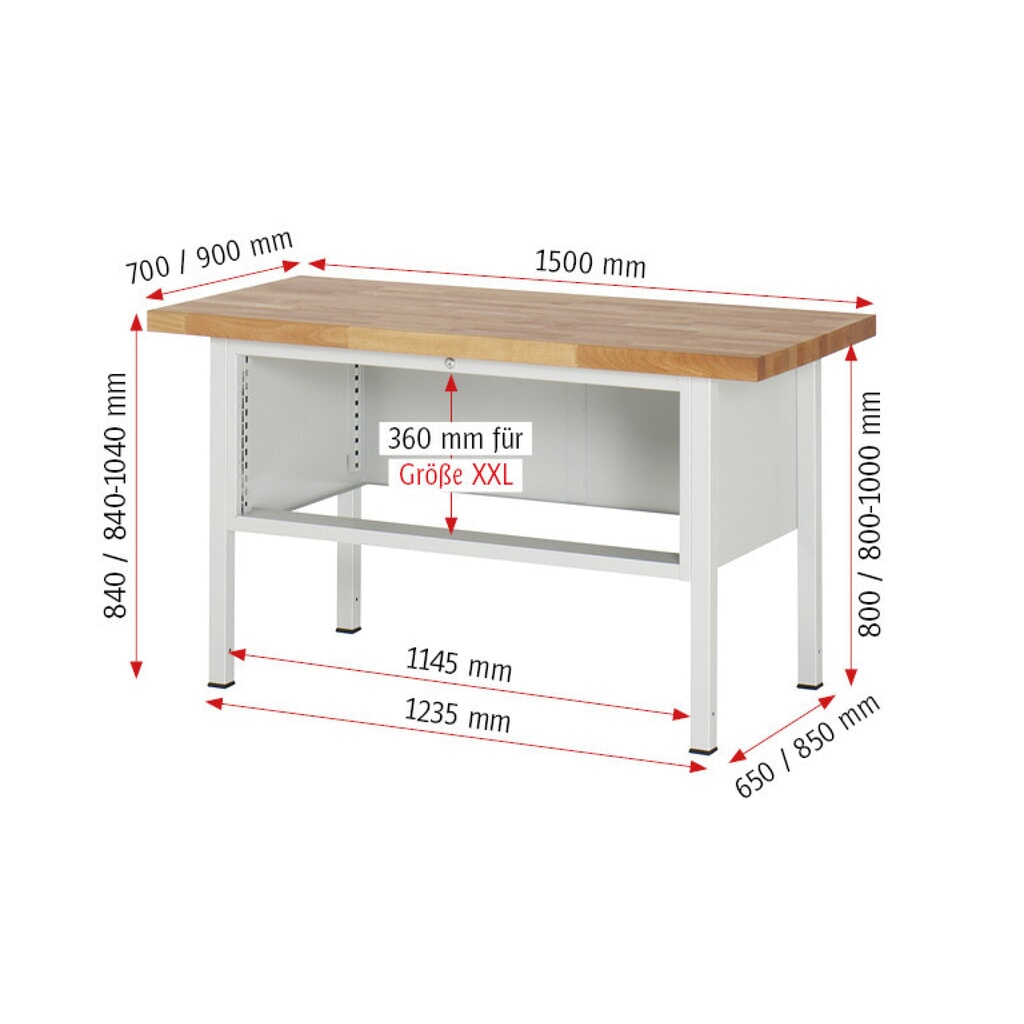 RAU Établi série 8000, HxlxP 840-1 040 x 1 500 x 900 mm, 4 tiroirs extractibles à 90 % 4 x 90 mm, capacité de charge des tiroirs 50 kg N° de l'image du produit 8 : RAU Établi série 8000, HxlxP 840-1 040 x 1 500 x 900 mm, 4 tiroirs extractibles à 90 % 4 x 90 mm, capacité de charge des tiroirs 50 kg