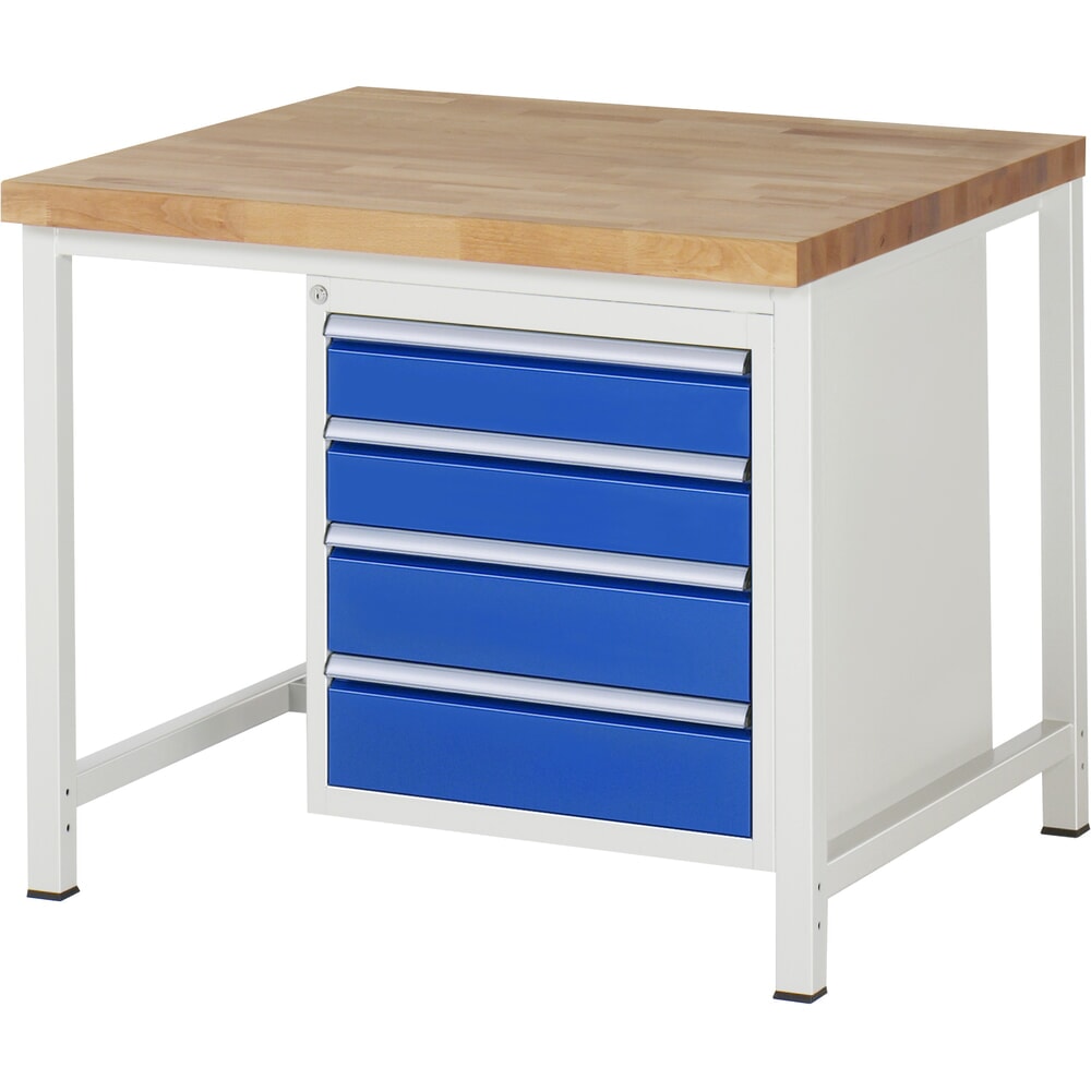 N° de l'image du produit 1 : RAU Établi série 8000, HxlxP 840-1 040 x 1 000 x 900 mm, 1 caisson sous plateau à droite, avec 4 tiroirs