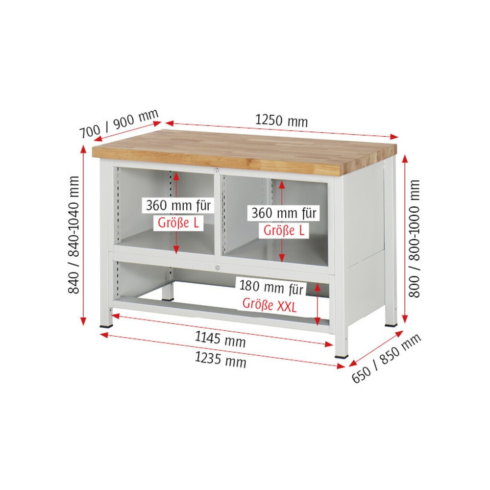 N° de l'image du produit 7 : RAU Établi série 8000, 1 caisson triple, HxlxP 840 x 1 250 x 700 mm, 7 tiroirs extractibles à 100 % 3 x 60, 4 x 180 mm