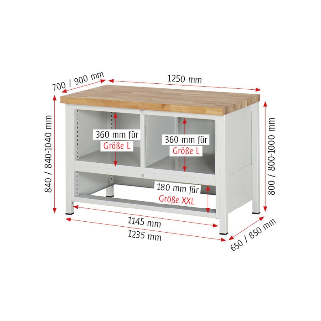 RAU Établi série 8000, 1 caisson triple, 1 porte battante, HxlxP 840-1 040 x 1 250 x 700 mm, 5 tiroirs extractibles à 100 % N° de l'image du produit 10 : RAU Établi série 8000, 1 caisson triple, 1 porte battante, HxlxP 840-1 040 x 1 250 x 700 mm, 5 tiroirs extractibles à 100 %