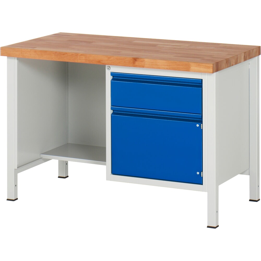 N° de l'image du produit 1 : RAU Établi série 8000, 1 tablette, 1 porte battante, HxlxP 840-1 040 x 1 250 x 700 mm, 1 tiroir