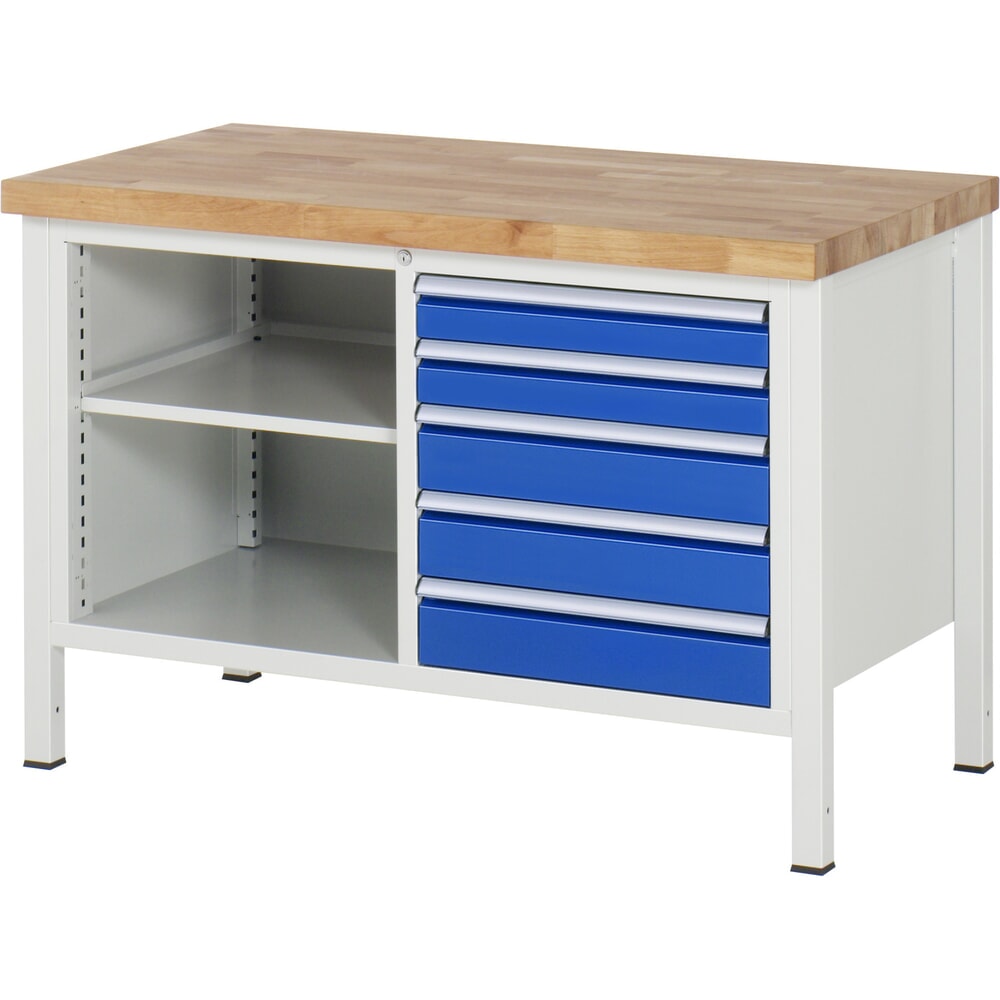 Illustration du produit: RAU Établi série 8000, 1 double caisson, HxlxP 840-1 040 x 1 250 x 700 mm, 5 tiroirs