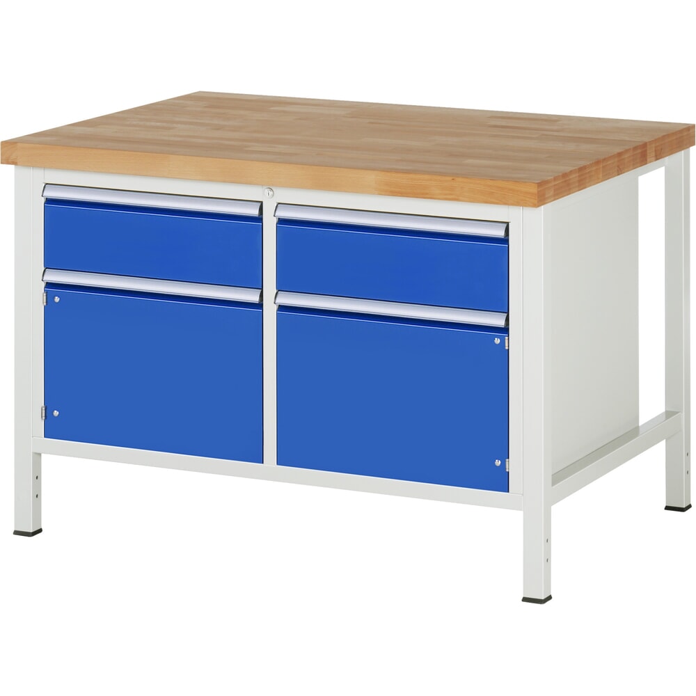 Illustration du produit: RAU Établi série 8000, 1 double caisson, 2 portes battantes, HxlxP 840-1 040 x 1 250 x 900 mm, 2 tiroirs