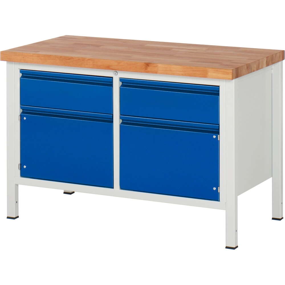 N° de l'image du produit 1 : RAU Établi série 8000, 1 double caisson, 2 portes battantes, HxlxP 840 x 1 250 x 700 mm, 2 tiroirs extractibles à 90 %