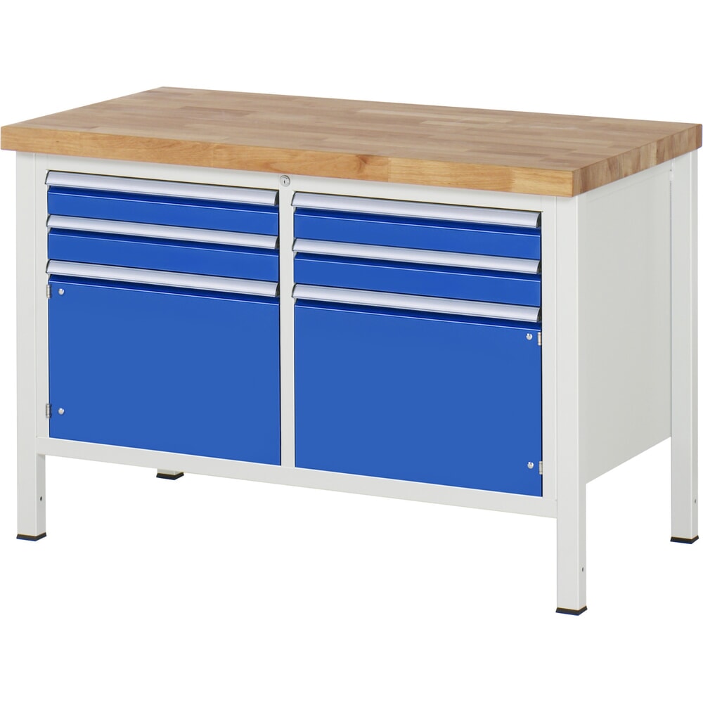N° de l'image du produit 1 : RAU Établi série 8000, 1 double caisson, 2 portes battantes, HxlxP 840 x 1 250 x 700 mm, 4 tiroirs