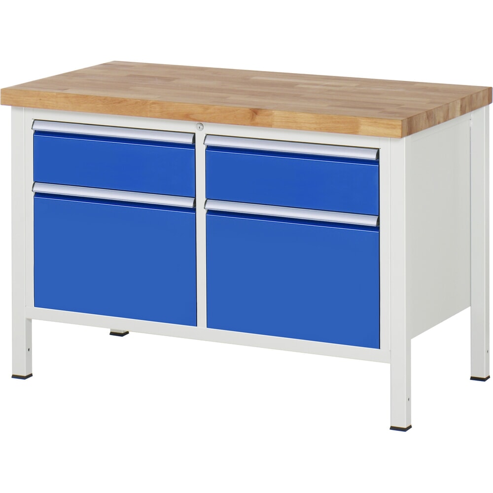 N° de l'image du produit 1 : RAU Établi série 8000, 1 caisson double, HxlxP 840 x 1 250 x 700 mm, 4 tiroirs extractibles à 90 %