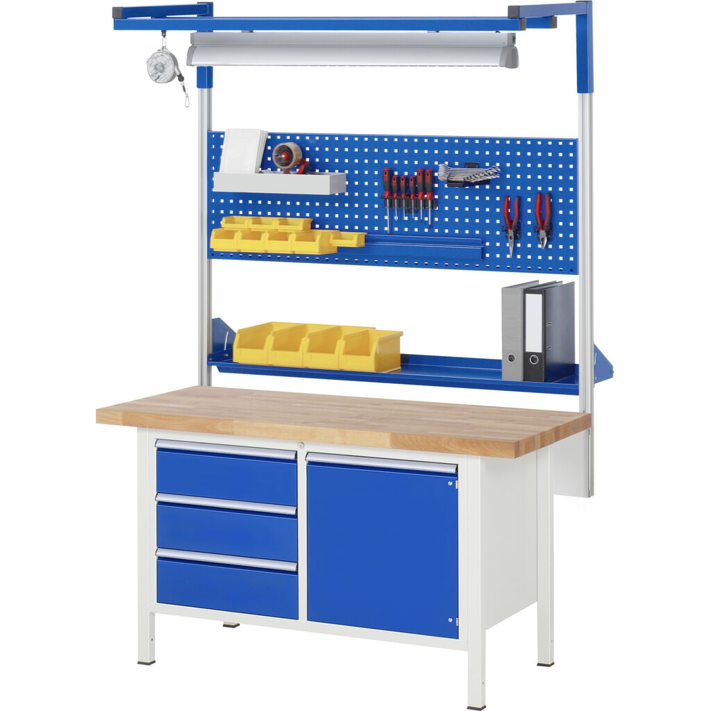 N° de l'image du produit 8 : RAU Établi série 8000, 1 double caisson, 2 portes battantes, HxlxP 840-1 040 x 1 500 x 900 mm