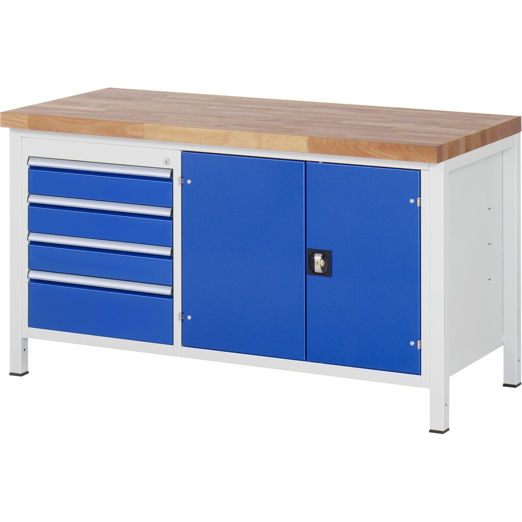 RAU Établi série 8000, HxlxP 840-1 040 x 1 500 x 700 mm, 1 double caisson sous plateau, avec 4 tiroirs et 1 compartiment à outils N° de l'image du produit 1 : RAU Établi série 8000, HxlxP 840-1 040 x 1 500 x 700 mm, 1 double caisson sous plateau, avec 4 tiroirs et 1 compartiment à outils