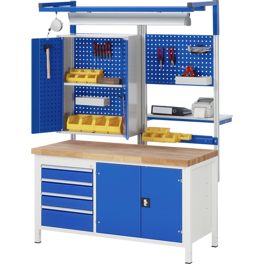 RAU Établi Série 8000, 1 caisson double, 1 tablette, 1 porte battante double, HxlxP 840-1 040 x 1 500 x 700 mm, 3 tiroirs extractibles à 90 % N° de l'image du produit 7 : RAU Établi Série 8000, 1 caisson double, 1 tablette, 1 porte battante double, HxlxP 840-1 040 x 1 500 x 700 mm, 3 tiroirs extractibles à 90 %