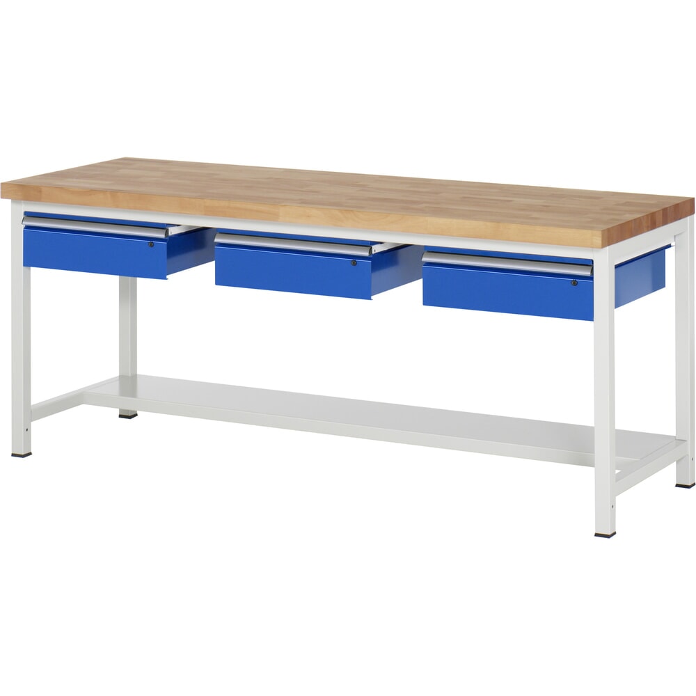 N° de l'image du produit 1 : RAU Établi série 8000, HxlxP 840-1 040 x 2 000 x 700 mm, 3 tiroirs, 1 tablette profondeur 320 mm