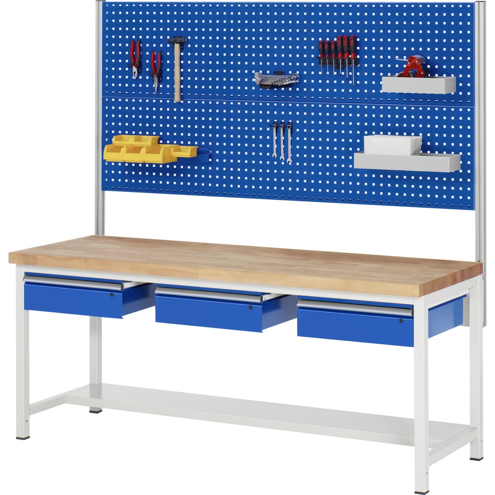 N° de l'image du produit 7 : RAU Établi série 8000, HxlxP 840-1 040 x 2 000 x 700 mm, 3 tiroirs, 1 tablette profondeur 320 mm