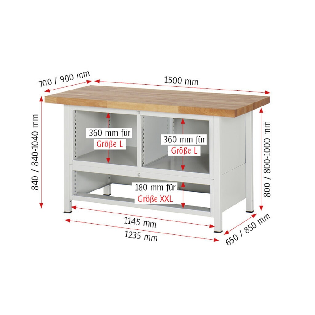 RAU Établi série 8000, 1 caisson triple, 1 porte battante, HxlxP 840-1 040 x 1 500 x 900 mm, 5 tiroirs extractibles à 100 % N° de l'image du produit 9 : RAU Établi série 8000, 1 caisson triple, 1 porte battante, HxlxP 840-1 040 x 1 500 x 900 mm, 5 tiroirs extractibles à 100 %