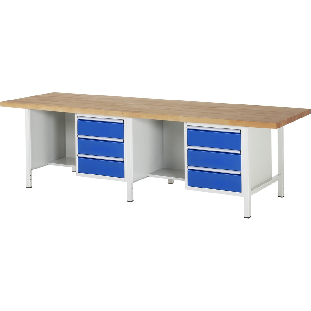 N° de l'image du produit 1 : RAU Établi série 8000, HxlxP 840-1 040 x 3 000 x 900 mm, 2 caissons sous plateau et compartiment de rangement, avec 3 tiroirs chacun