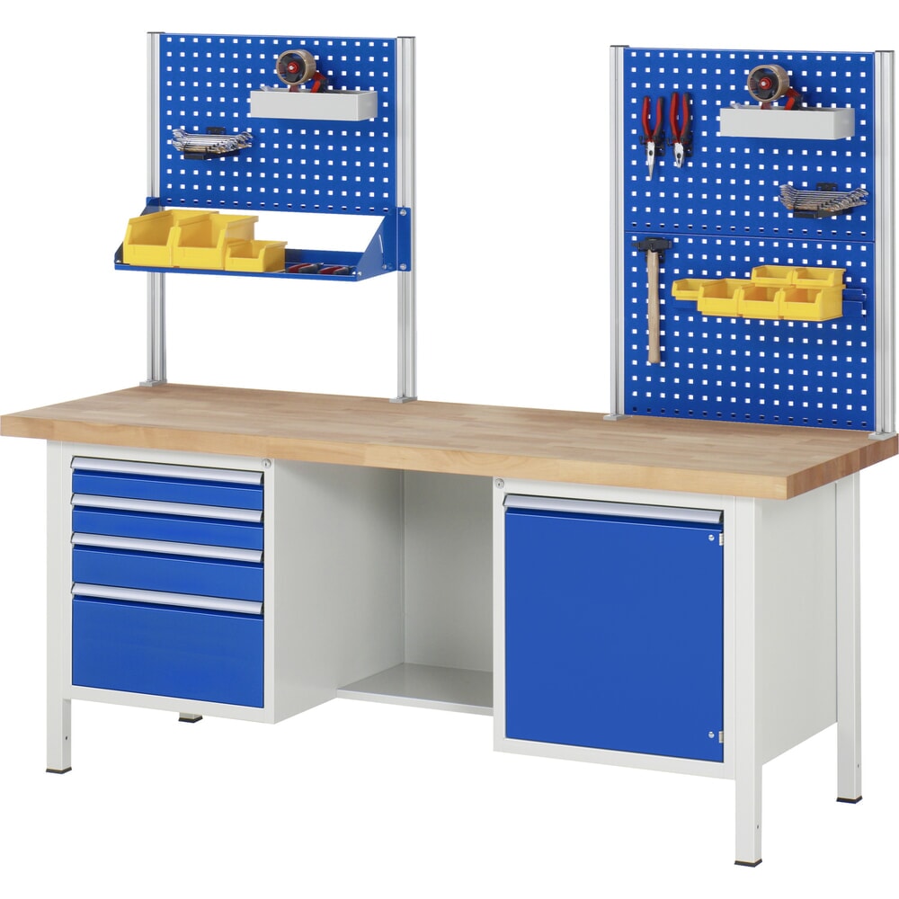 N° de l'image du produit 9 : RAU Établi série 8000, 2 caissons, 1 porte battante, HxlxP 840-1 040 x 2 000 x 700 mm, 4 tiroirs extractibles à 90 %