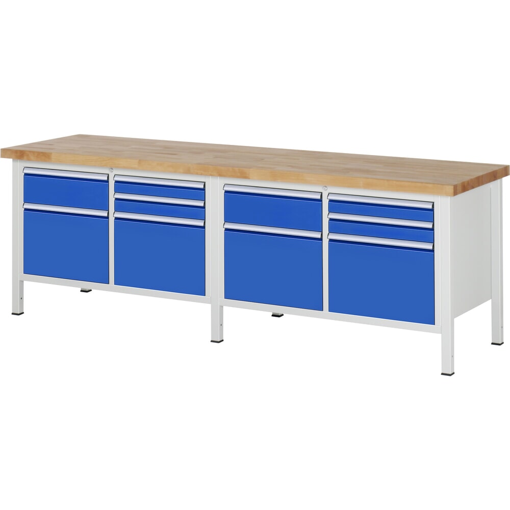 N° de l'image du produit 1 : RAU Établi série 8000, 2 double caisson, HxlxP 840-1 040 x 2 500 x 700 mm, 10 tiroirs