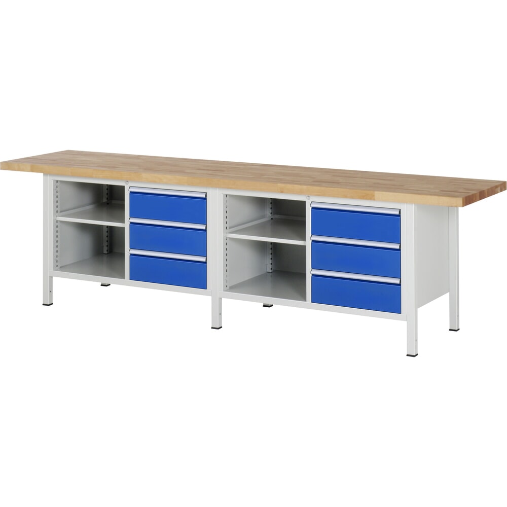 Illustration du produit: RAU Établi série 8000, 2 doubles caissons, HxlxP 840 x 3.000 x 700 mm, 6 tiroirs, 1 tablette profondeur 350 mm