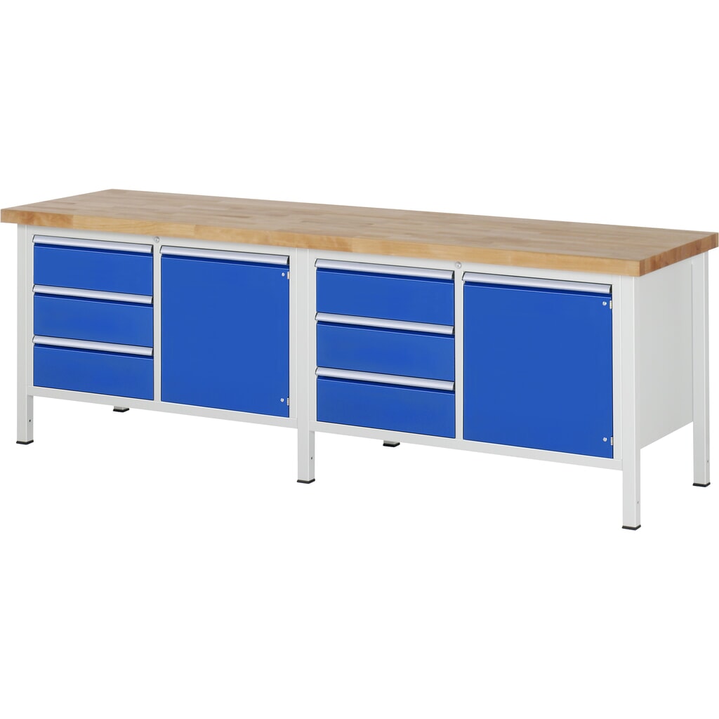 Illustration du produit: RAU Établi série 8000, 2 double caisson, 2 portes battantes, HxlxP 840 x 2 500 x 700 mm, 6 tiroirs