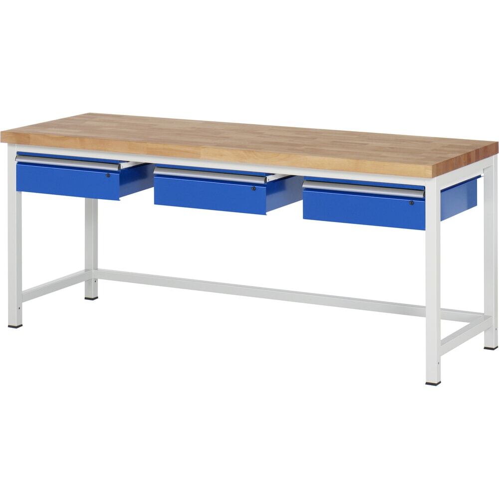 N° de l'image du produit 1 : RAU Établi série 8000, HxlxP 840-1 040 x 2 000 x 700 mm, 3 tiroirs, tiroirs capacité de charge des tiroirs 50 kg